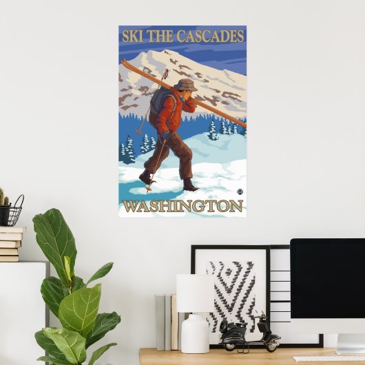 Ski the Cascades - Washington Staat Travel Poster (Heimbüro)