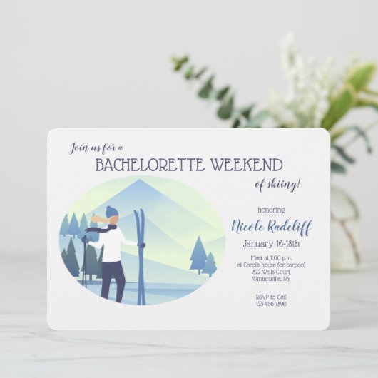 Ski Theme Junggeselinnen-Abschied Einladung (Stehend Vorderseite)