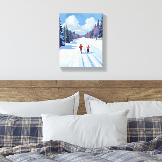 Ski Trail | Mountain Skiing Watercolor Winter Leinwanddruck (Insitu (Schlafzimmer))