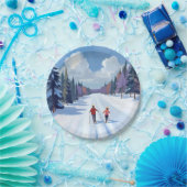 Ski Trail | Mountain Skiing Watercolor Winter Pappteller (Party)