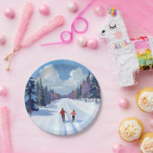 Ski Trail | Mountain Skiing Watercolor Winter Pappteller (Party)