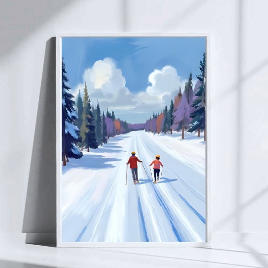 Ski Trail | Mountain Skiing Watercolor Winter Poster