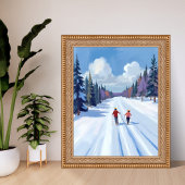 Ski Trail | Mountain Skiing Watercolor Winter Poster