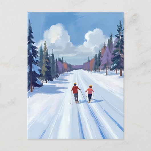 Ski Trail | Mountain Skiing Watercolor Winter Postkarte (Vorderseite)