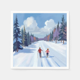 Ski Trail | Mountain Skiing Watercolor Winter Serviette