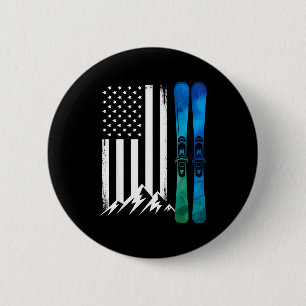 Ski USA-Flagge Wintersport Skifahrer amerikanische Button