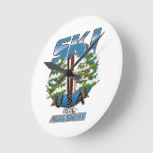 Ski USA For adventure logo. Runde Wanduhr (Winkel)
