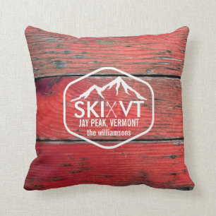 Ski-Vermont-Jay-Spitze rustikales rotes Barnwood Kissen