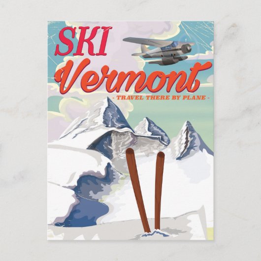 Ski Vermont Retro-Urlaubsplakat Postkarte (Vorderseite)