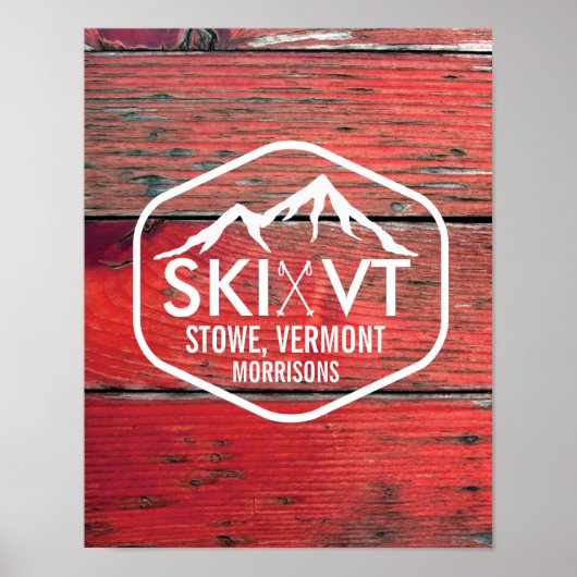 Ski Vermont Stowe Killington Stratton Red Barnwood Poster (Vorne)