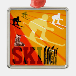 Ski-Verzierungs-orange Rot Silbernes Ornament