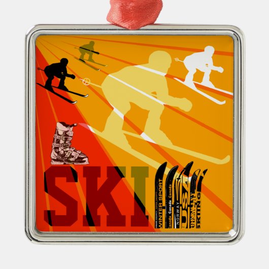 Ski-Verzierungs-orange Rot Silbernes Ornament (Vorne)