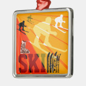 Ski-Verzierungs-orange Rot Silbernes Ornament (Links)