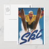 Ski Vintage Travel Poster Kunstwerk Postkarte (Vorne/Hinten)