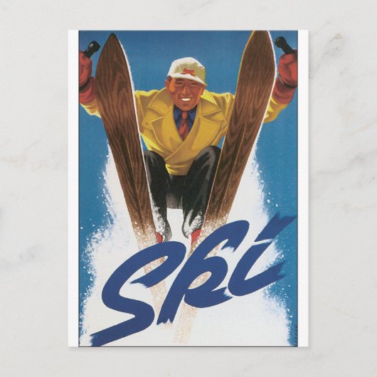 Ski Vintage Travel Poster Kunstwerk Postkarte (Vorderseite)