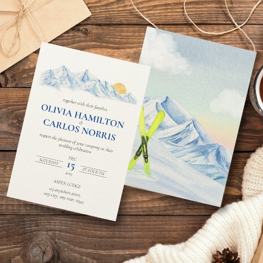 Ski Wedding Wassercolor Bergwelt Landschaft