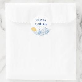 Ski Wedding Wassercolor Bergwelt Landschaft Runder Aufkleber