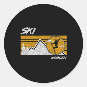 Ski Wengen Retro Schweiz Skifahren Tee Runder Aufkleber