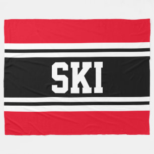 SKI Wide Bright Red Schwarz-weiß Racing Streifen Fleecedecke