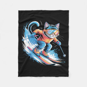 Ski-Wintersport Skifahrer lustige Skifahren Katze Fleecedecke