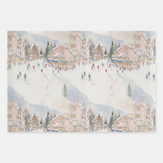 Ski Wrapping Paper Flat Sheet Set of 3 Geschenkpapier Set (Vorderseite)