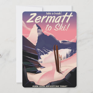Ski Zermatt Retro-Urlaubsposter Einladung