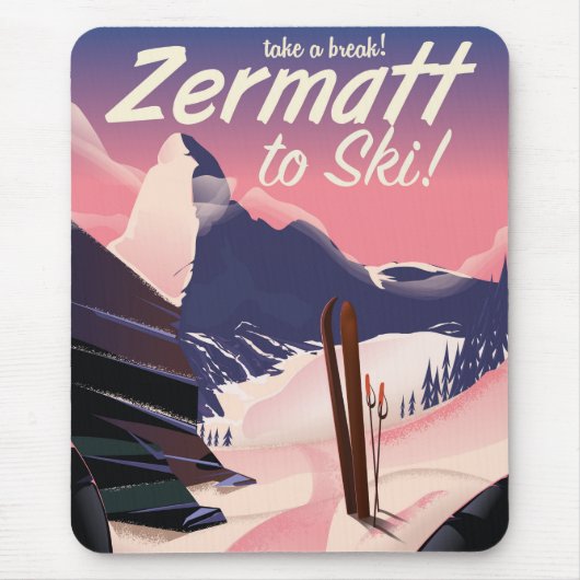 Ski Zermatt Retro-Urlaubsposter Mousepad (Vorne)