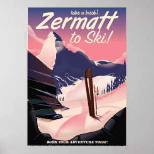 Ski Zermatt Retro-Urlaubsposter Poster