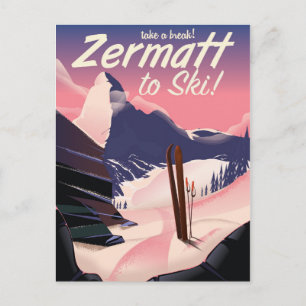 Ski Zermatt Retro-Urlaubsposter Postkarte