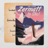Ski Zermatt Retrourlaub Poster Einladung (Vorne/Hinten)
