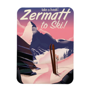 Ski Zermatt Retrourlaub Poster Magnet