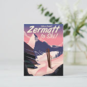 Ski Zermatt Retrourlaub Poster Postkarte (Stehend Vorderseite)