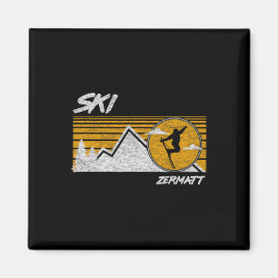 Ski Zermatt Schweiz Retro-Skiing-T-Shirt Magnet