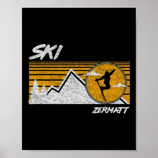 Ski Zermatt Schweiz Retro-Skiing-Tee Poster (Vorne)