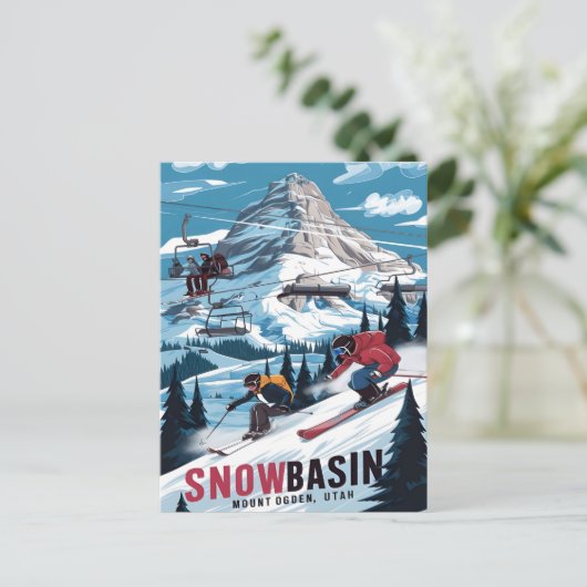 Skiabenteuer in Snowbasin, Utah Postkarte (Stehend Vorderseite)