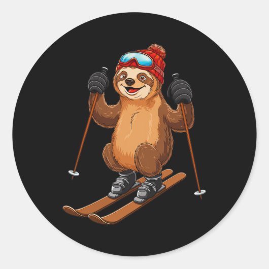 Skiabenteuer Wintersport Sloth Runder Aufkleber (Vorderseite)