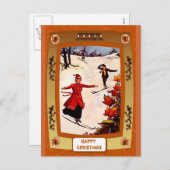 Skiabfahrt Feiertagspostkarte (Vorne/Hinten)