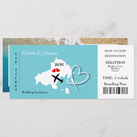 Skiathos Wedding Destination Ticket Boarding Pass Einladung (Vorne/Hinten)