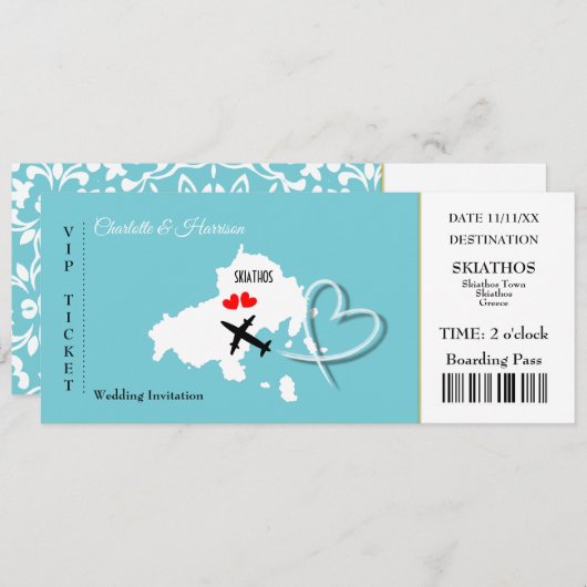 Skiathos Wedding Destination Ticket Boarding Pass Einladung (Vorne/Hinten)