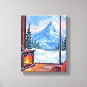 Skiausflug   Wasserfarben Winter Berghütte Leinwanddruck