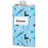 Skiausrüstung Muster Blau Personalisiert Flachmann (Links)