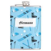 Skiausrüstung Muster Blau Personalisiert Flachmann (Vorderseite)