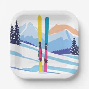 Skiberg-Aquarell-Winter Pappteller