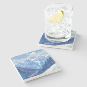 Skiberg Blaue Aquarell-Gebirgskette Steinuntersetzer