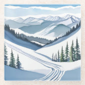 Skiberg-Wasserfarbe Glasuntersetzer (Vorderseite)