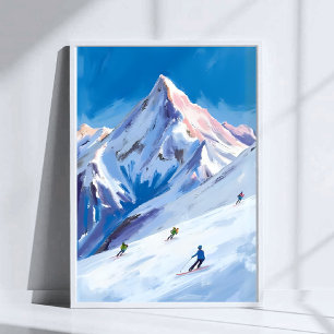 Skiberghänge Winter Aquarell Poster
