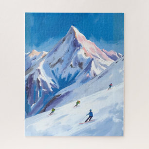 Skiberghänge Winter Aquarell Puzzle
