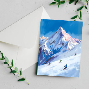 Skiberghänge Winter Aquarellkarte