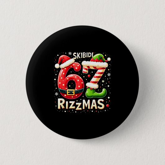 Skibidi 67 Rizzmas Christmas Meme Funny Elf Santa  Button (Vorderseite)