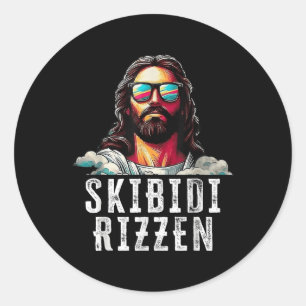 Skibidi Rizzen Funny Jesus mit Gläsern für Matchi Runder Aufkleber